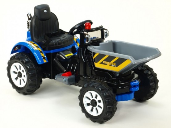 Dětský elektrický traktor Kingdom s výklopnou korbou, modrý